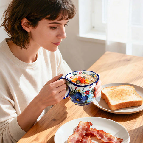 Cteaffee oversized porcelain bowl with ergonomic handle for comfortable grip