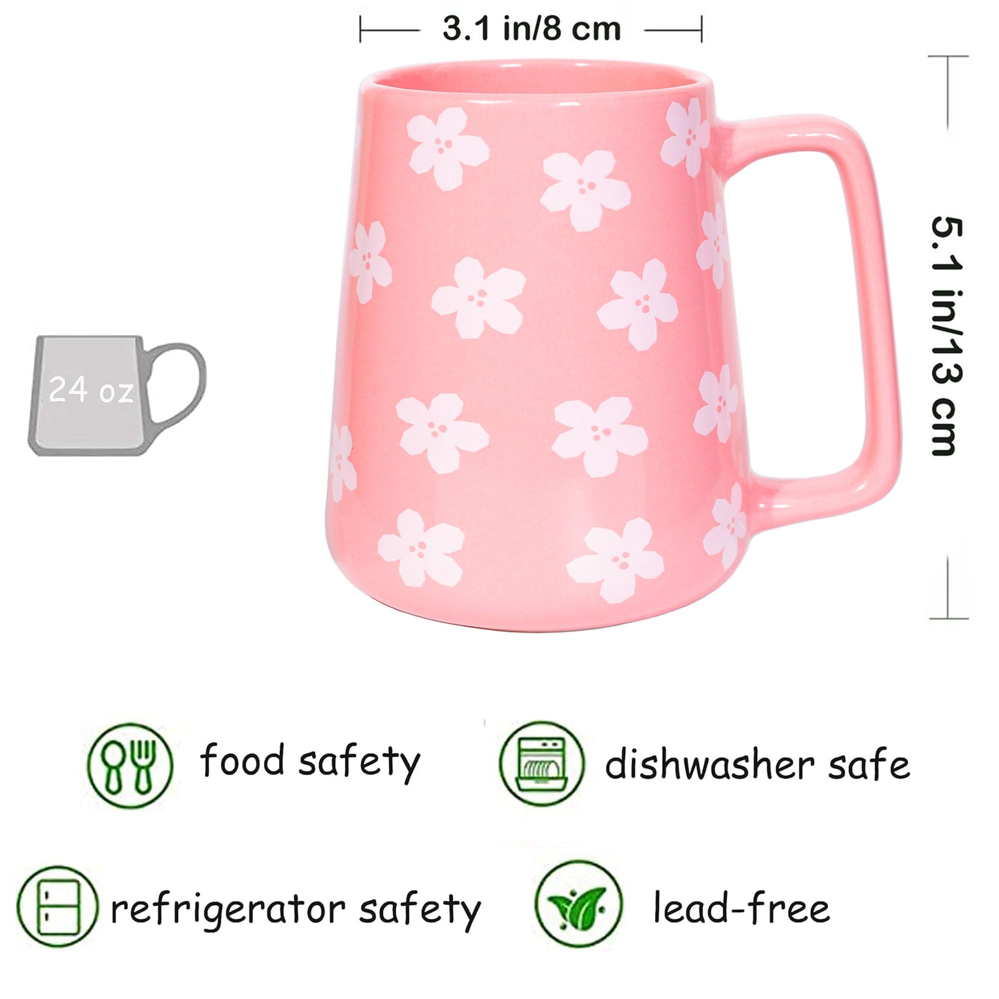 Cteaffee pink 24oz mug handle closeup comfortable grip