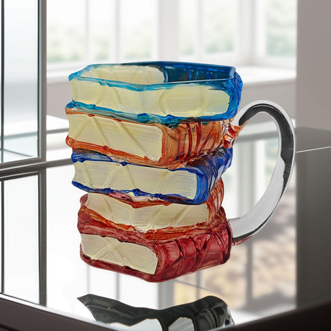 Cteaffee raindrops-embossed glass mug with hand-painted details and light-catching texture.