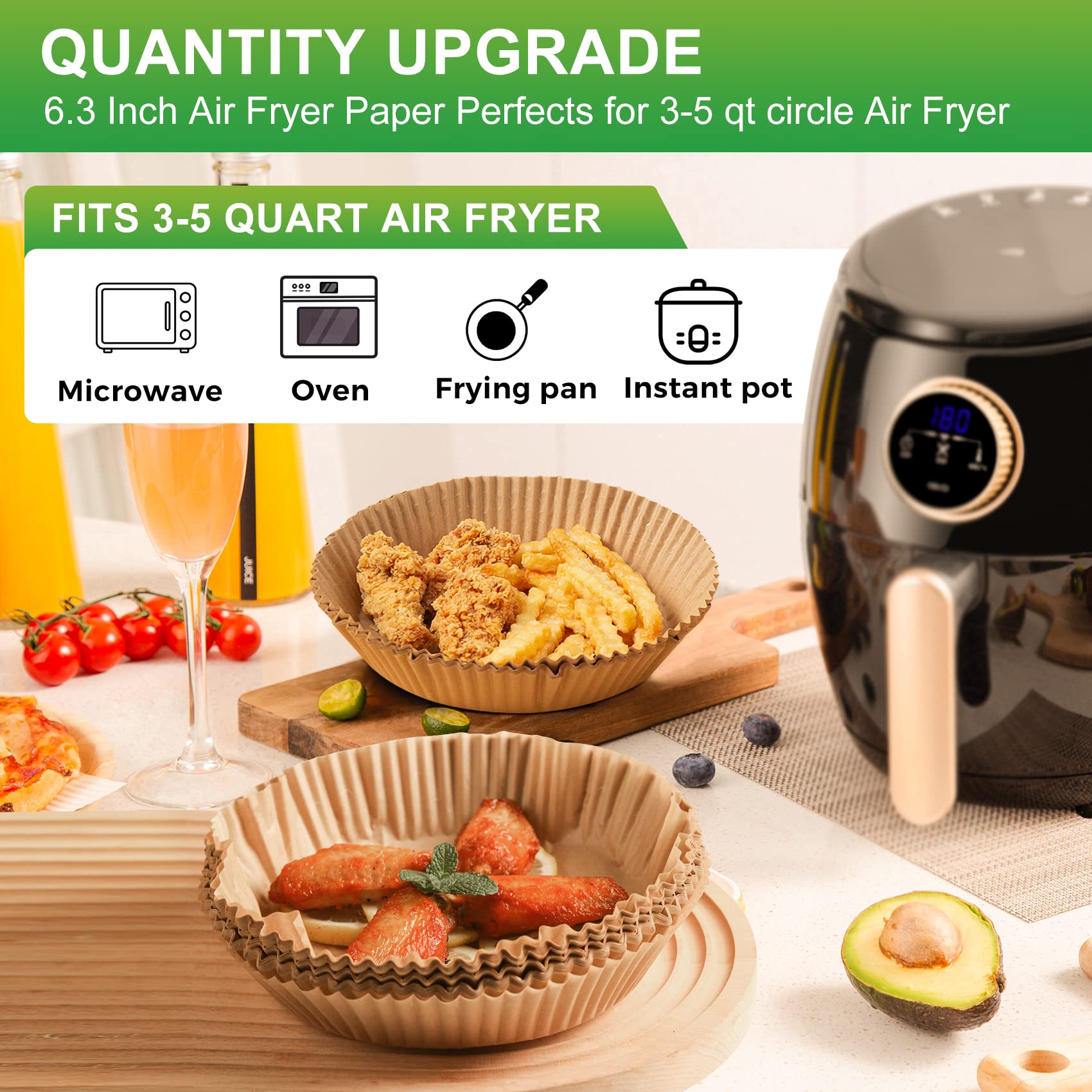 Ctizne non-stick parchment liner inside air fryer basket.