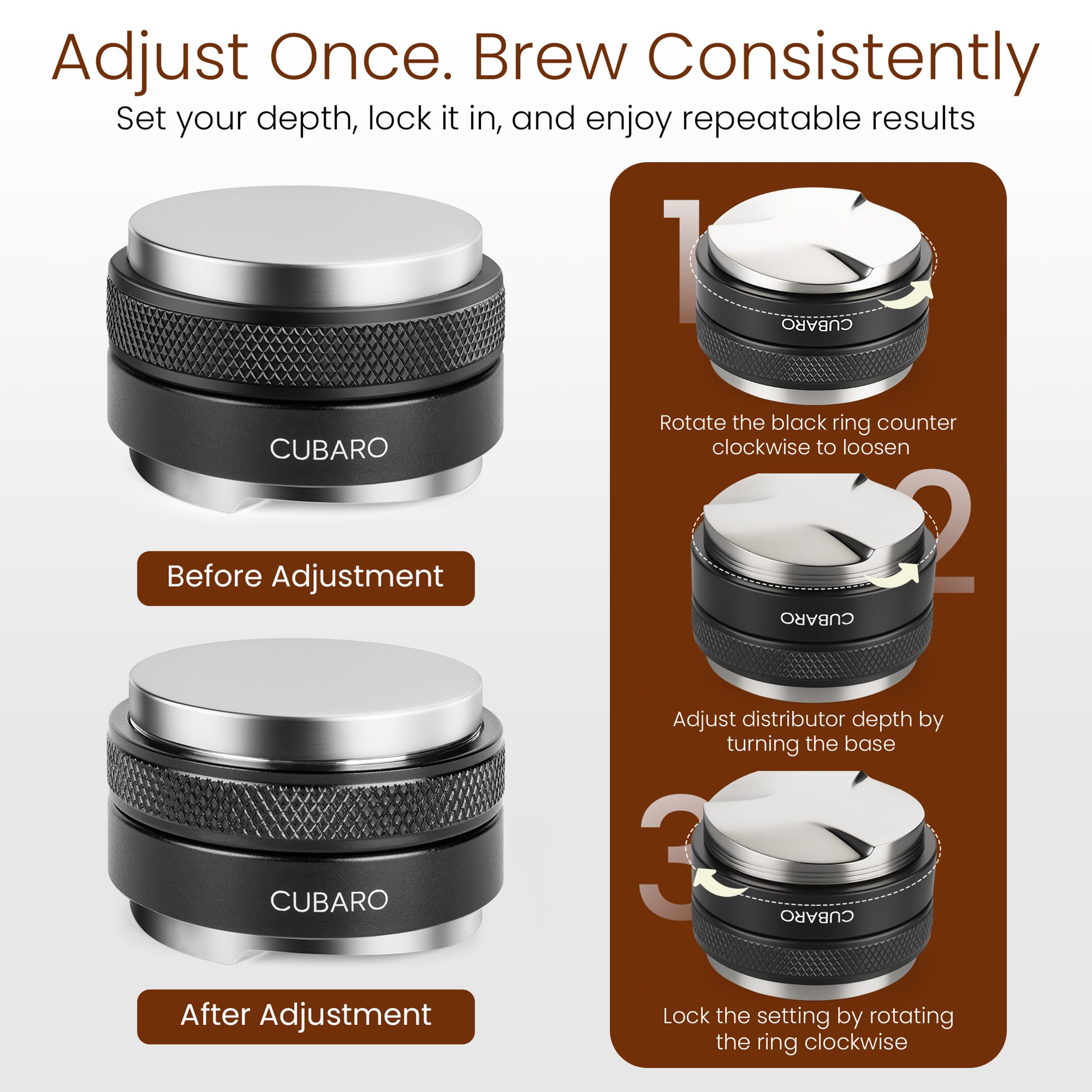CUBARO heavy base adds stability for smooth tamping.