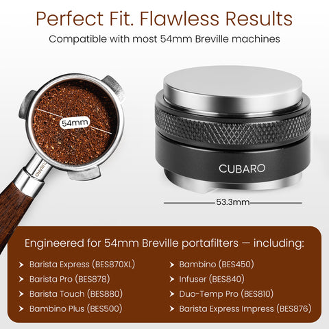 CUBARO precision 53.3mm Breville fit ensuring edge-to-edge contact.