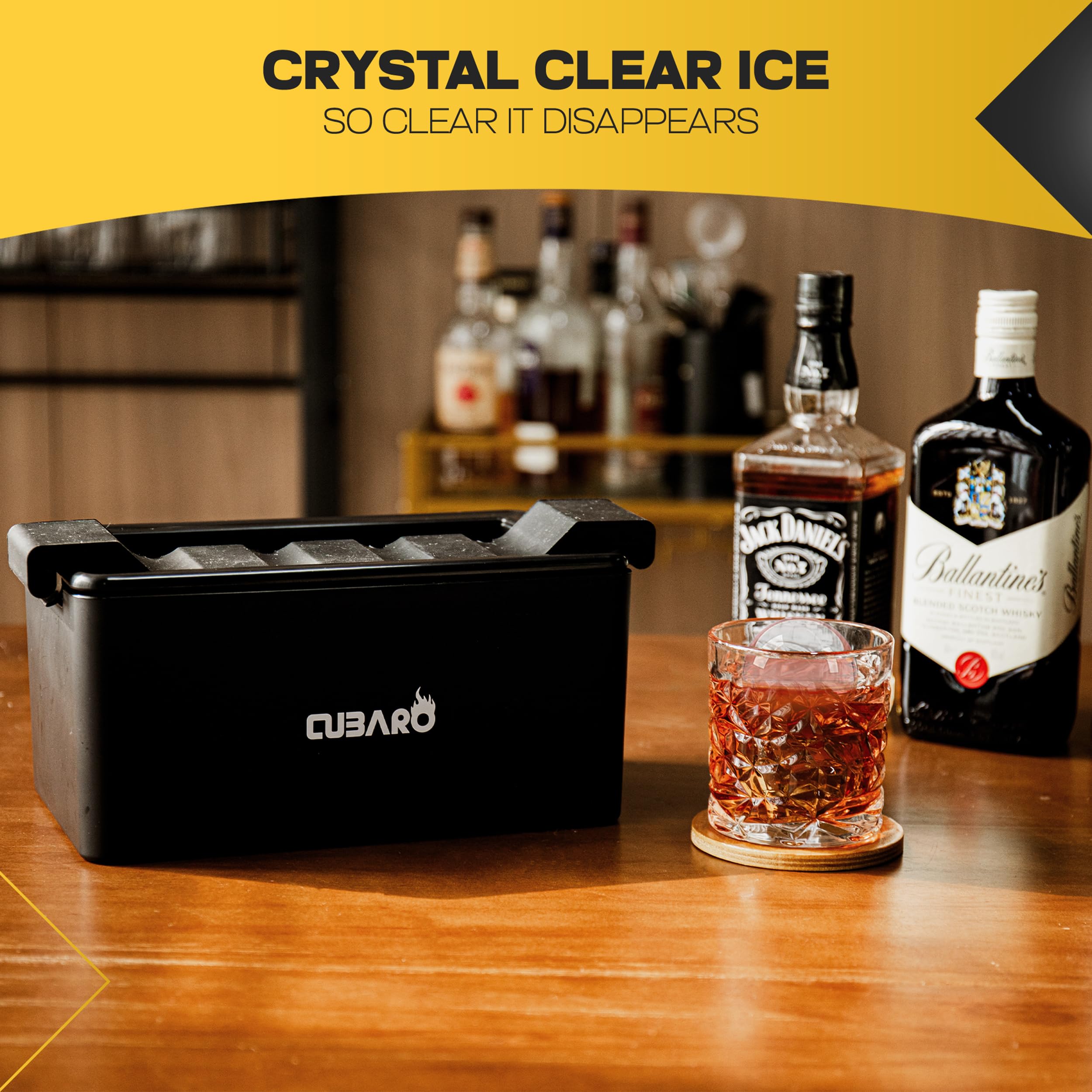 CUBARO slow-melt ice spheres extend drink coolness and balance.