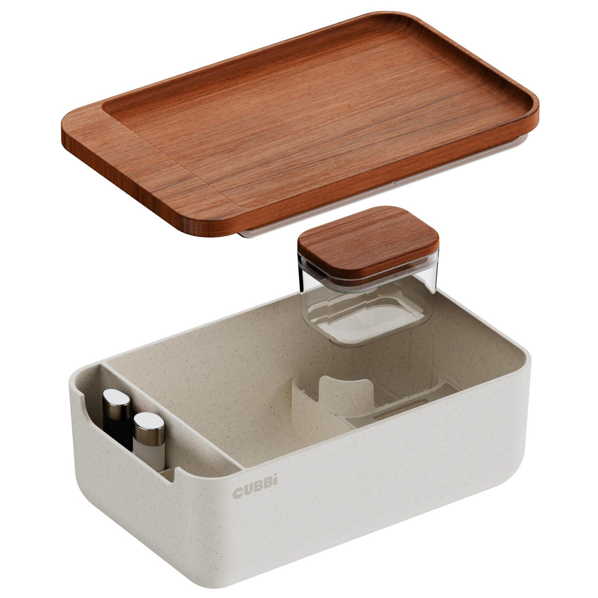 Cubbi airtight box with tray and dual seals keeps contents fresh and contained.