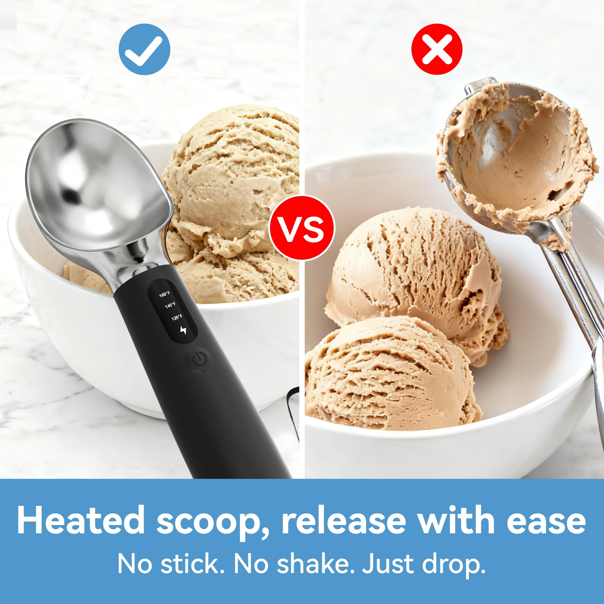 Cube Life heated scoop in use for effortless serving of frozen desserts