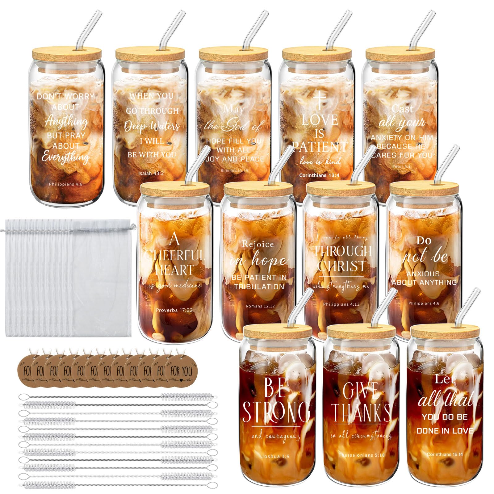 Cubotn Christian gift glass cups, 16oz, ideal for bulk gifting at events.