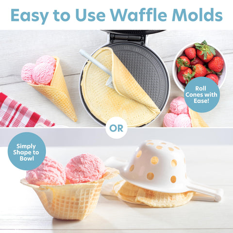 CucinaPro bowl press attachment creates elegant waffle bowls for sundaes