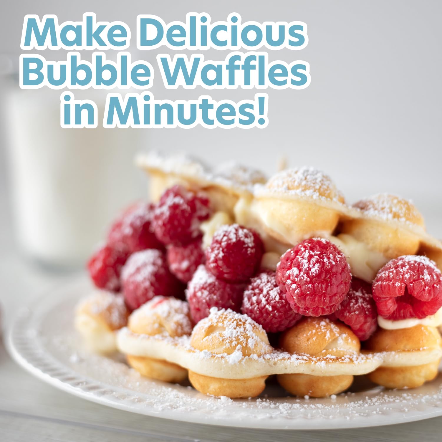 CucinaPro Bubble Waffle Maker with open lid demonstrating simple operation.