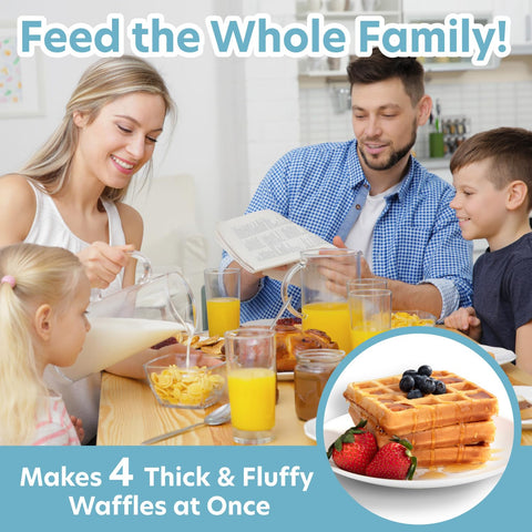 Open plates on CucinaPro four square belgian waffle maker showing nonstick surface