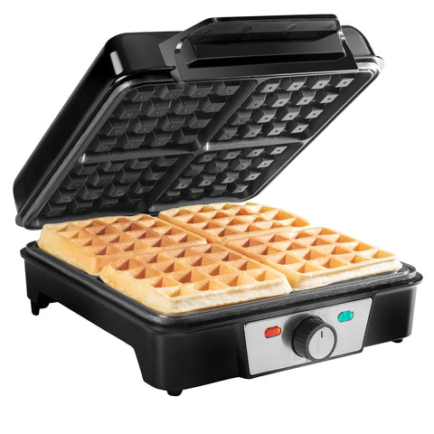 CucinaPro waffle maker stored upright on kitchen shelf
