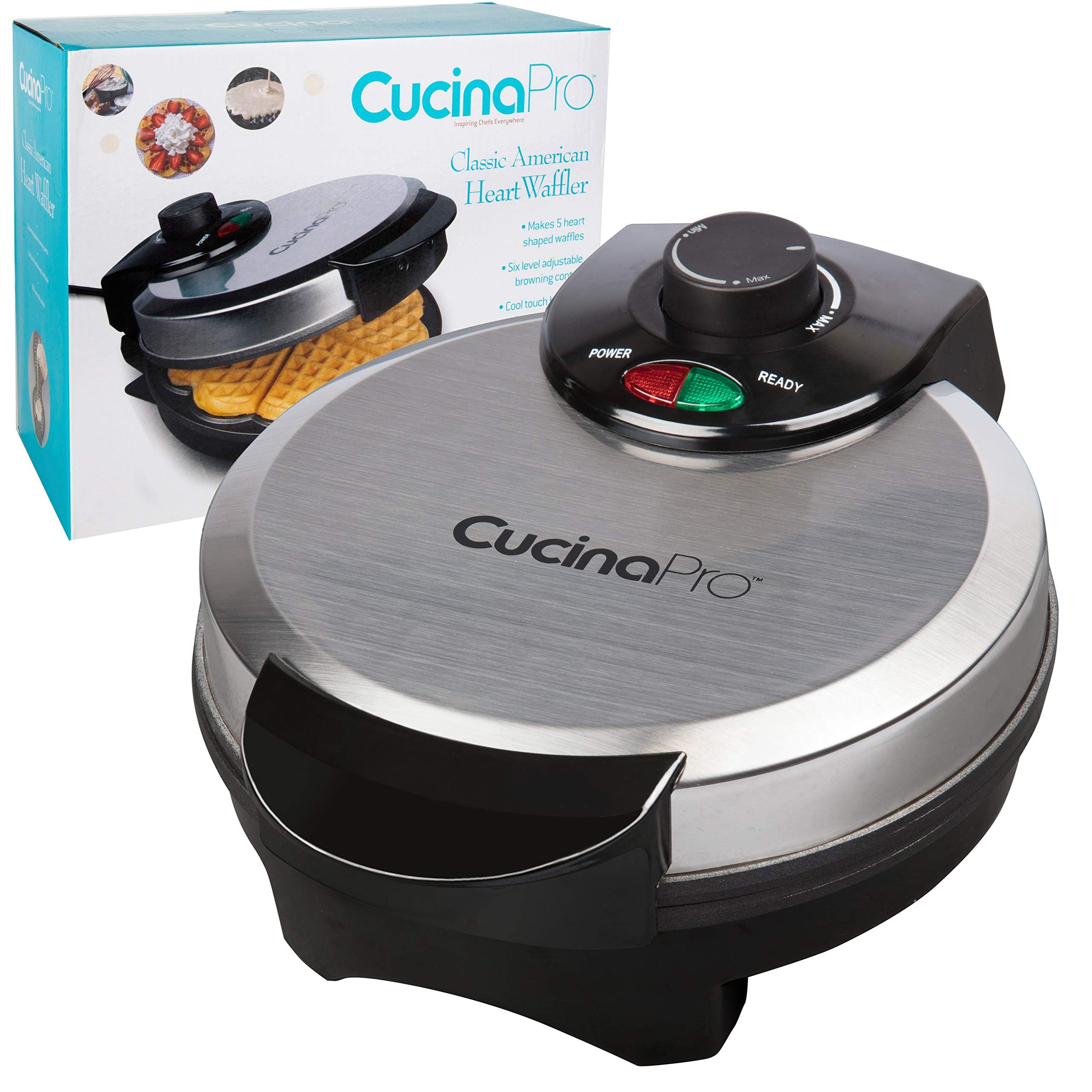 CucinaPro heart waffle maker makes cozy weekend breakfasts for loved ones.