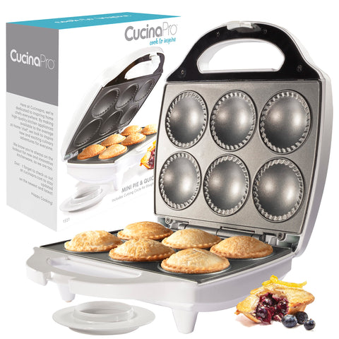 CucinaPro mini pie maker with six pies ready for quick snacks and entertaining.