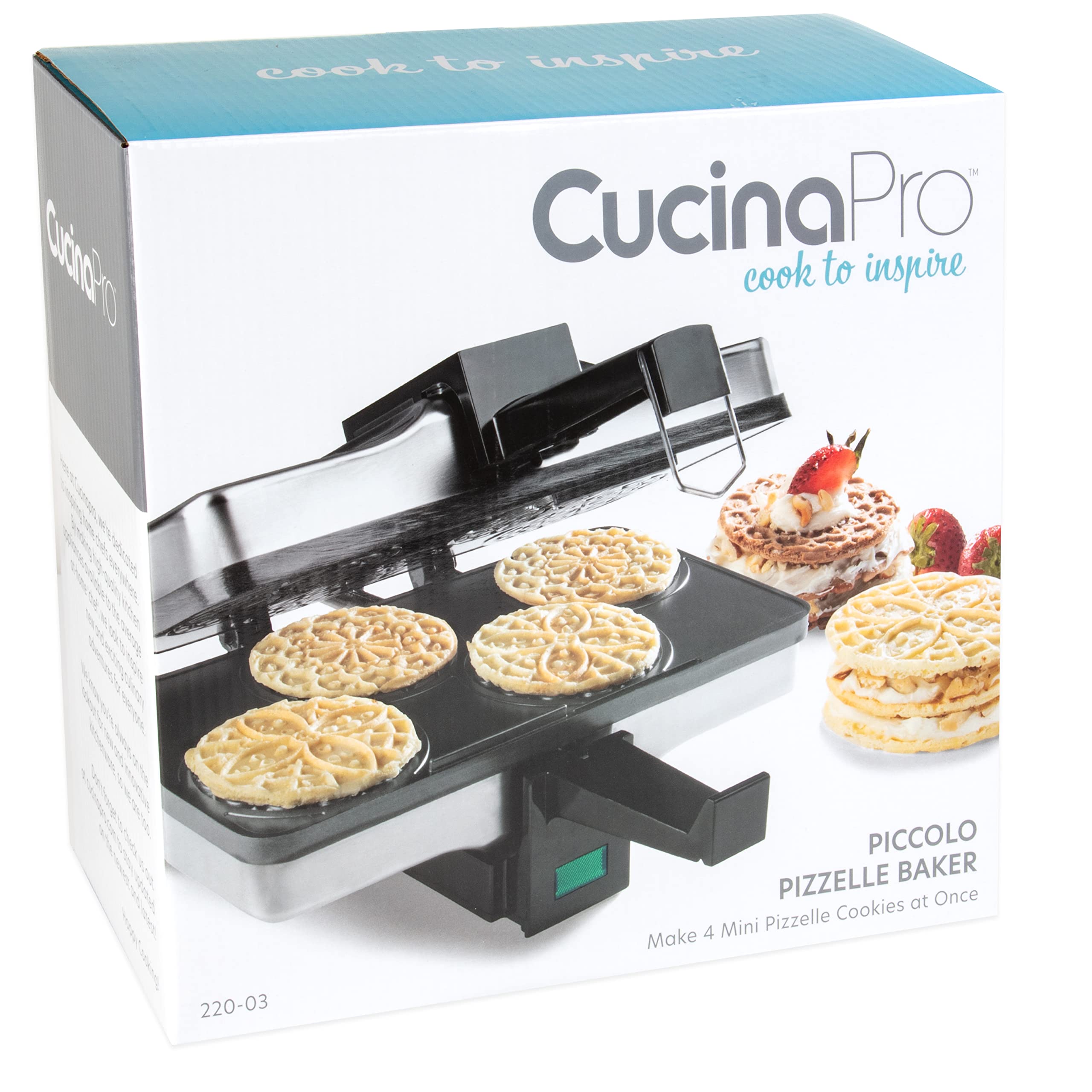 CucinaPro Piccolo Pizzelle Baker produces 3.25 inch cookies for ideal bites