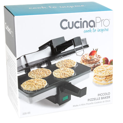 CucinaPro Piccolo Pizzelle Baker produces 3.25 inch cookies for ideal bites