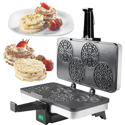 CucinaPro Piccolo Pizzelle Baker grey nonstick plates for easy release