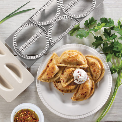 CucinaPro pierogi dumpling press creates uniform pockets for fillings