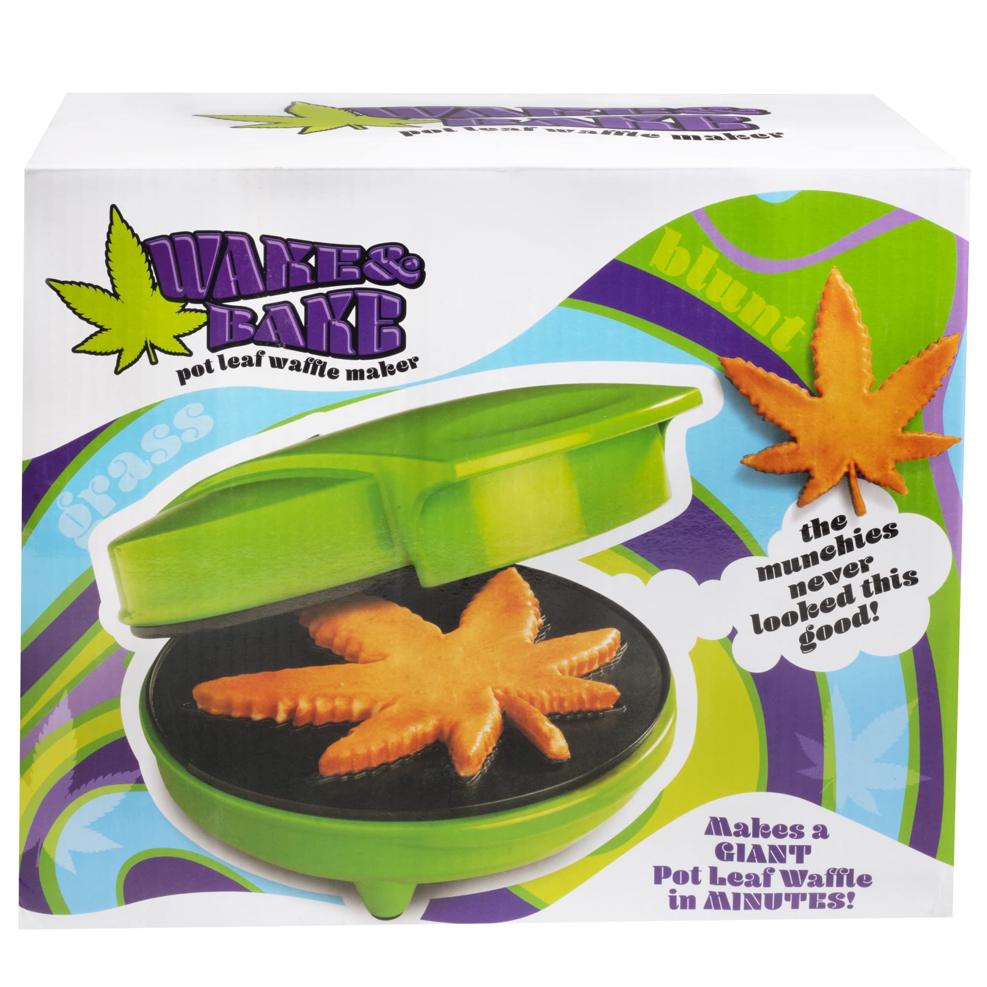 CucinaPro pot leaf waffle maker kitchen counter display for festive weekend brunches.