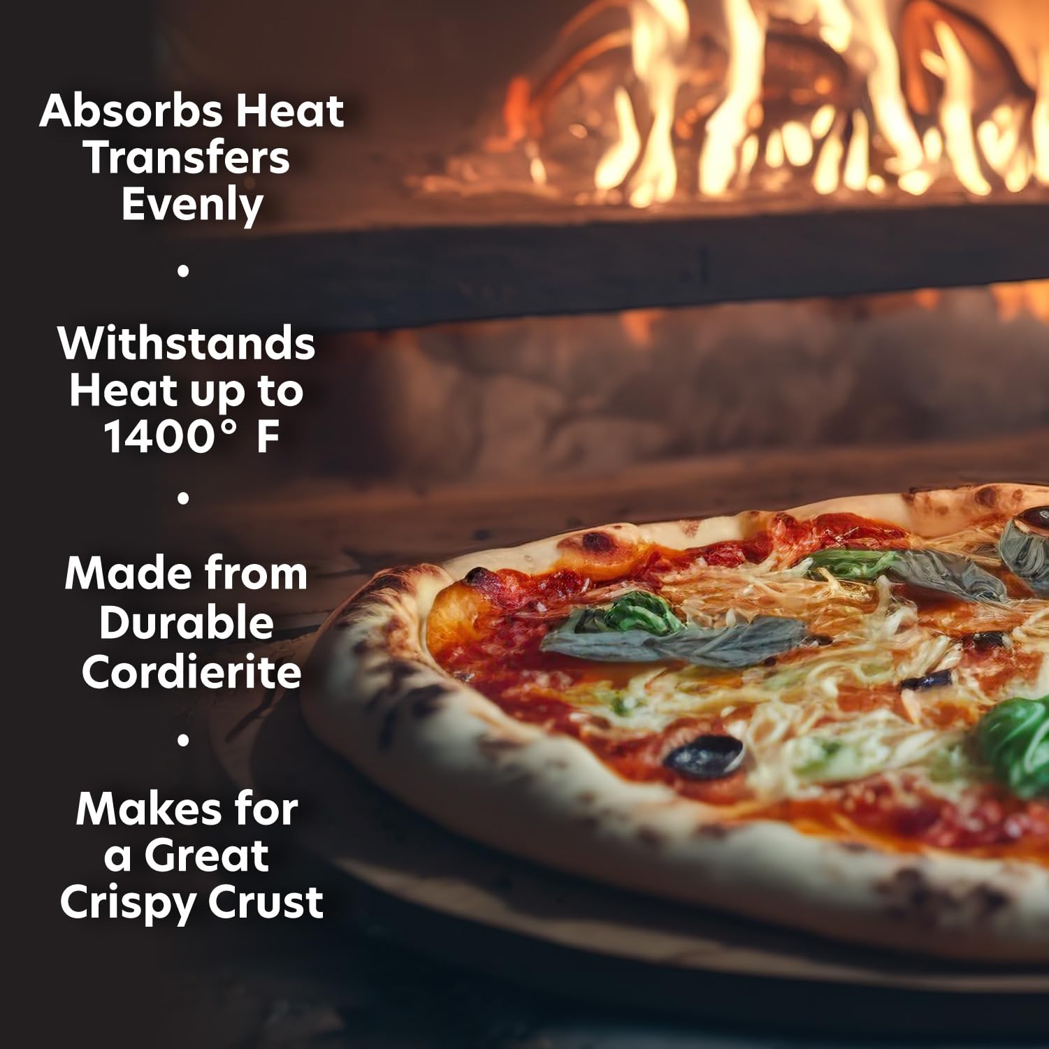 CucinaPro 16.5-inch round stone fits family-size pizzas for shared meals.