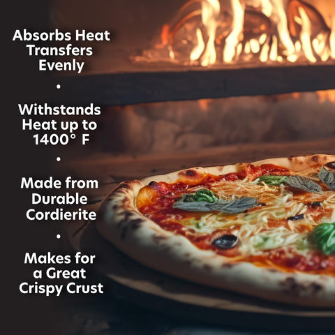 CucinaPro 16.5-inch round stone fits family-size pizzas for shared meals.