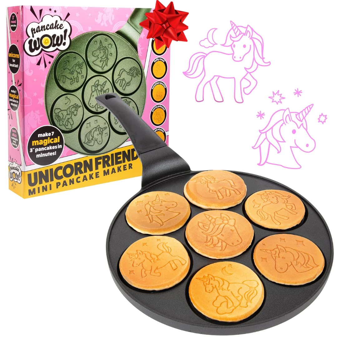 CucinaPro Unicorn Mini Pancake Pan with seven designs for fun breakfasts.