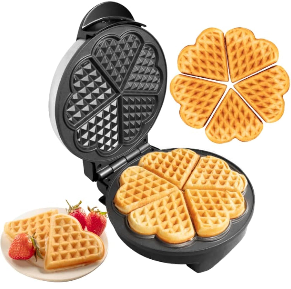 CucinaPro Valentines Day Heart Waffle Maker creates five uniform heart waffles for shareable breakfasts.