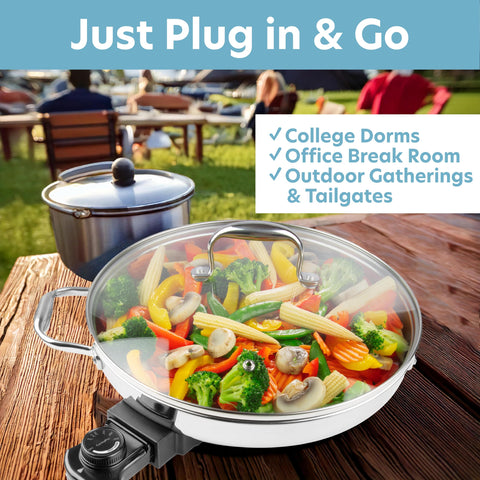 Cucinapro XL electric skillet 16-inch cooking surface for family meals.