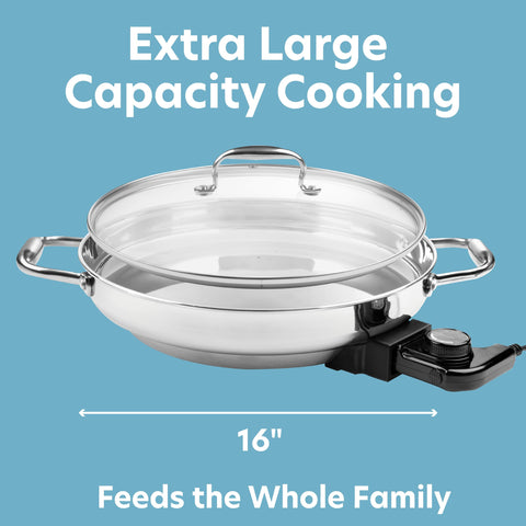 Cucinapro XL electric skillet temperature probe enables precise cooking control.