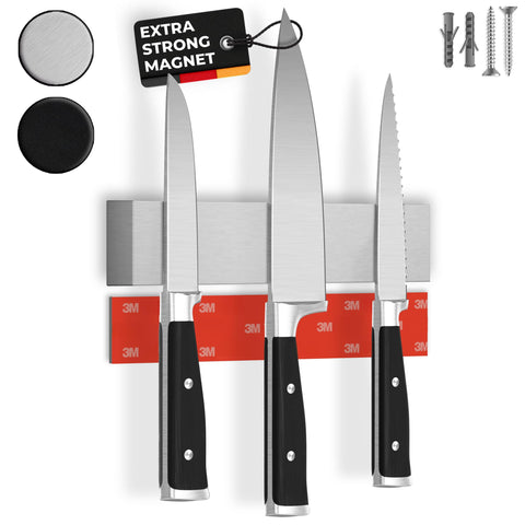 Cucino magnetic knife strip on wall with 10-inch reach for secure knife storage