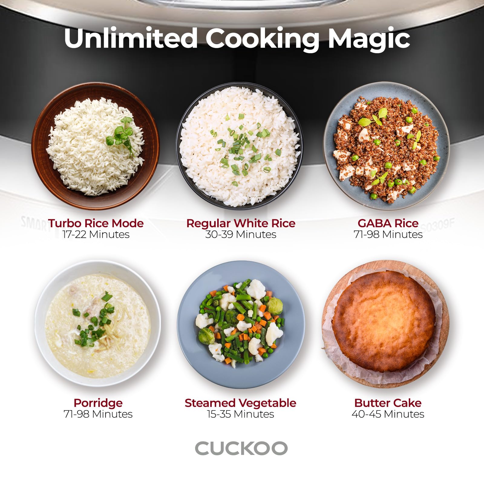 CUCKOO 16 menu options cover rice varieties and quick recipes