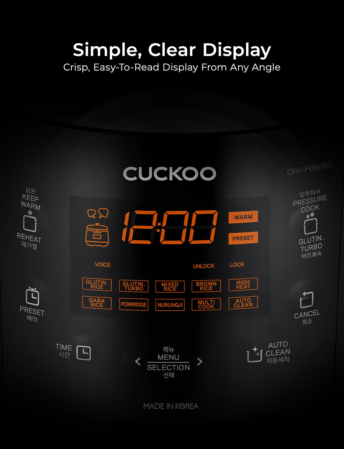 CUCKOO CRP-P0609S white rice mode for fluffy grains.