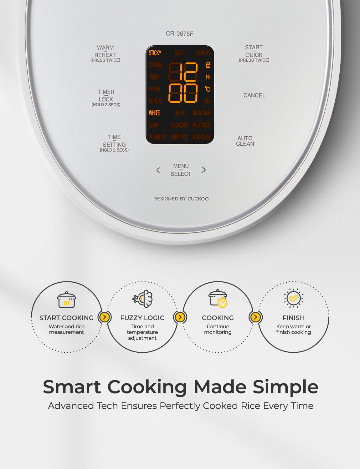 CUCKOO Micom control panel showing clear settings for versatile cooking