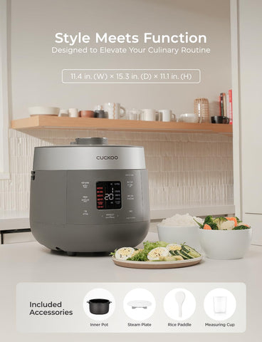 CUCKOO Twin Pressure Rice Cooker 16 menu options for versatile meals.