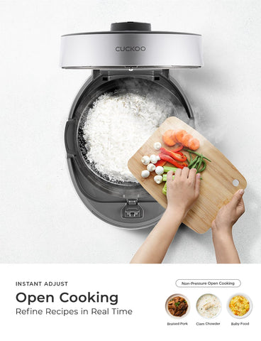 CUCKOO Twin Pressure Rice Cooker dual pressure modes for fluffy or firm rice.