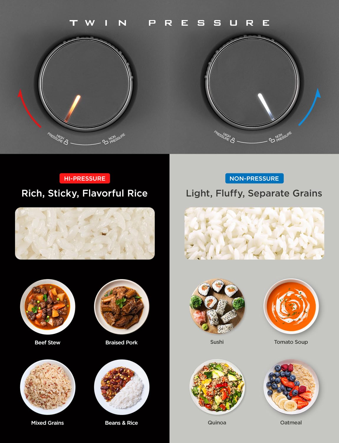 Safe steam release reduces noise and pressure for a calm kitchen