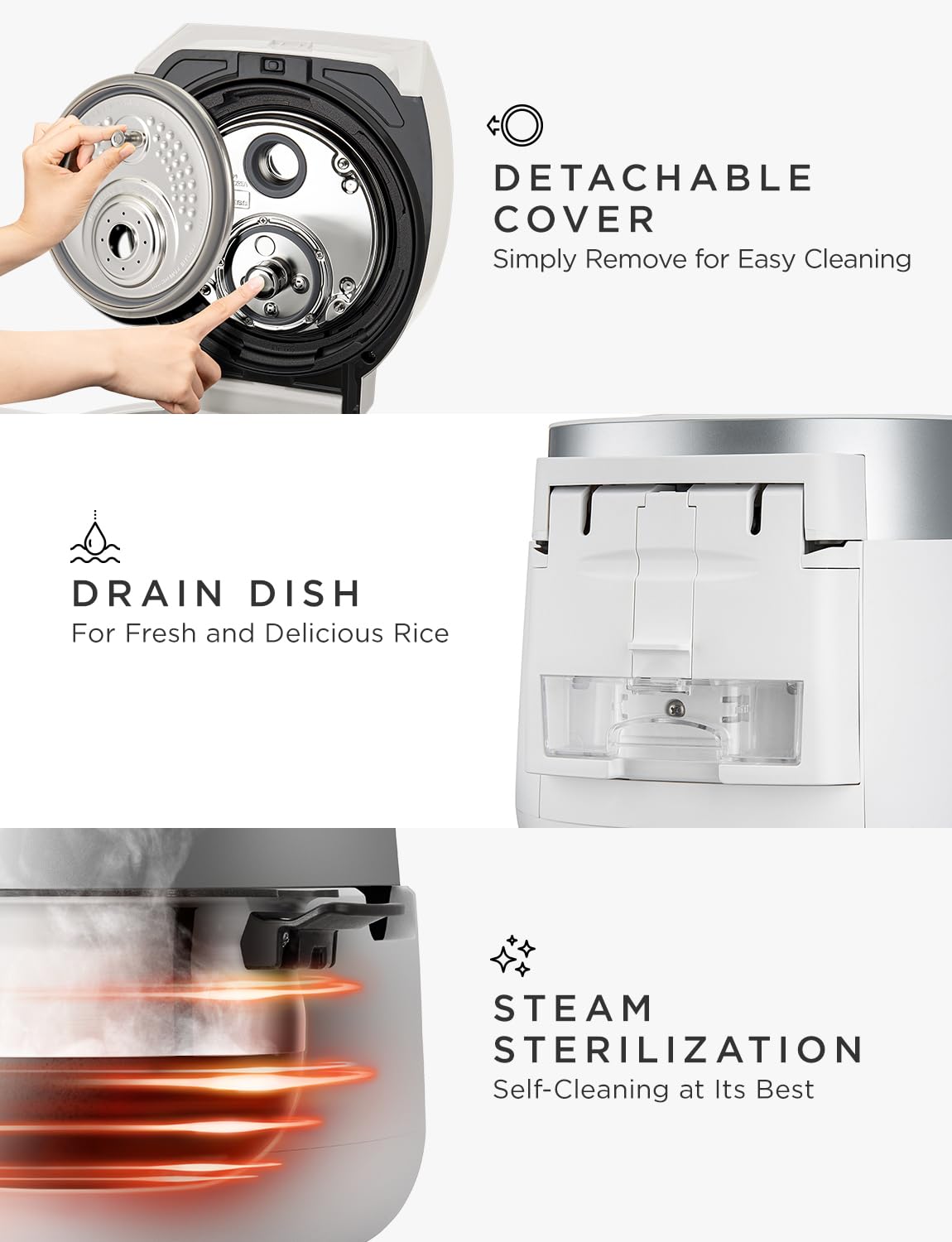 CUCKOO steam function enables light meals and side dishes