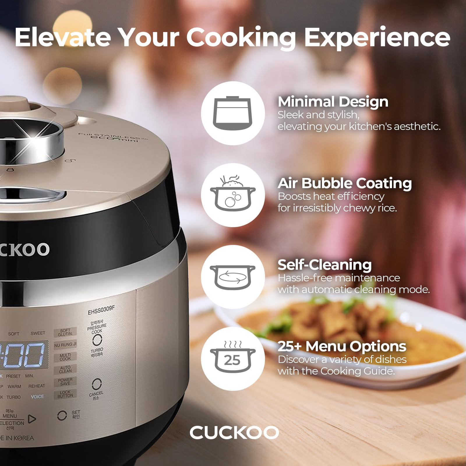 Voice guide in English Chinese and Korean assists cooking