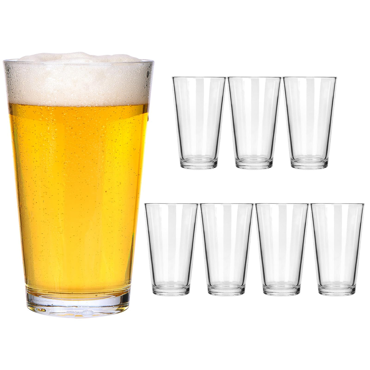 CUCUMI 8pcs beer pint glasses set with 16 oz capacity for everyday entertaining