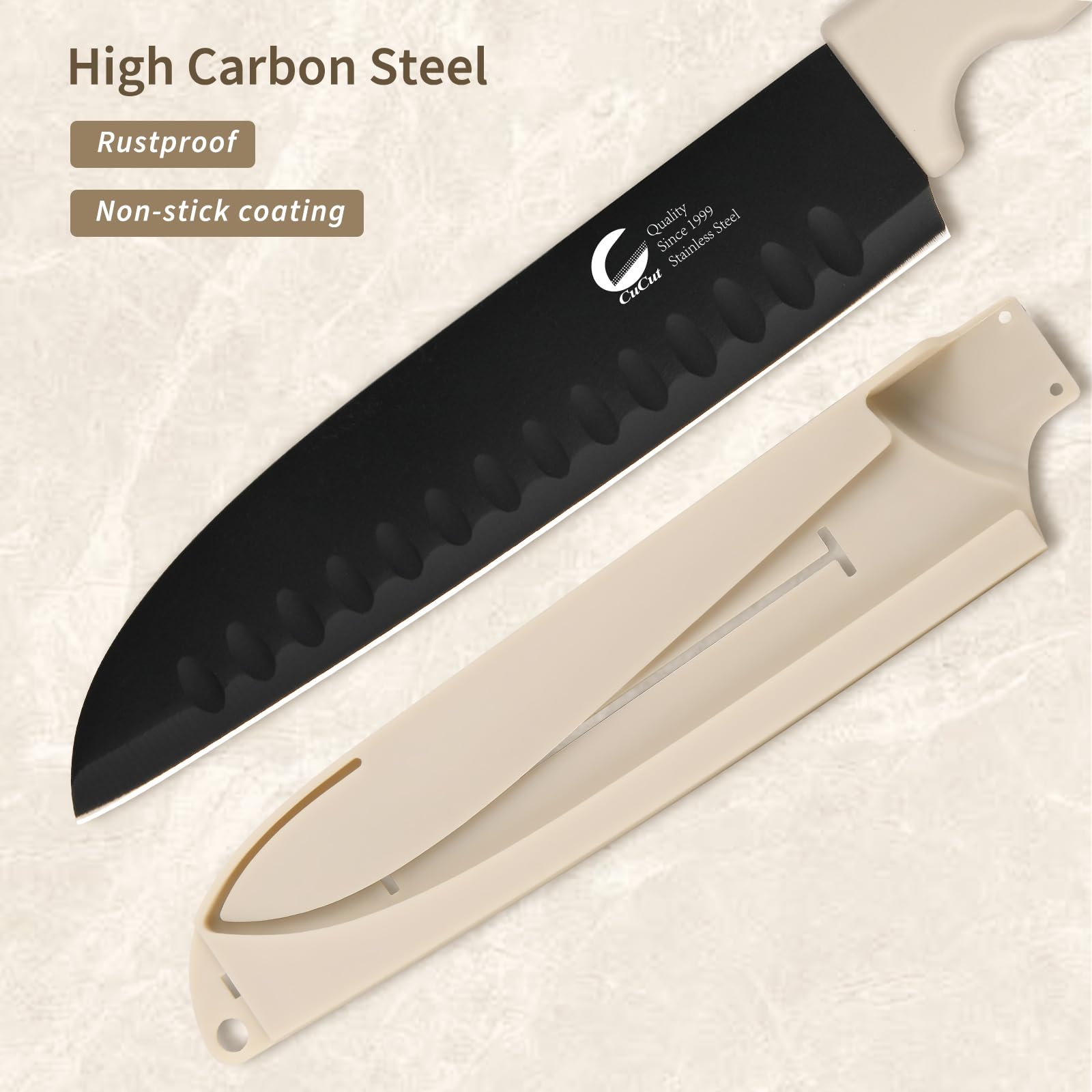 CuCut 7in santoku knife balanced for chopping vegetables