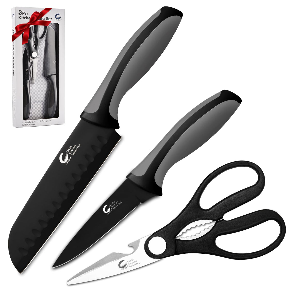 CuCut 6-inch Santoku knife with balanced, anti-slip handle for precise slicing