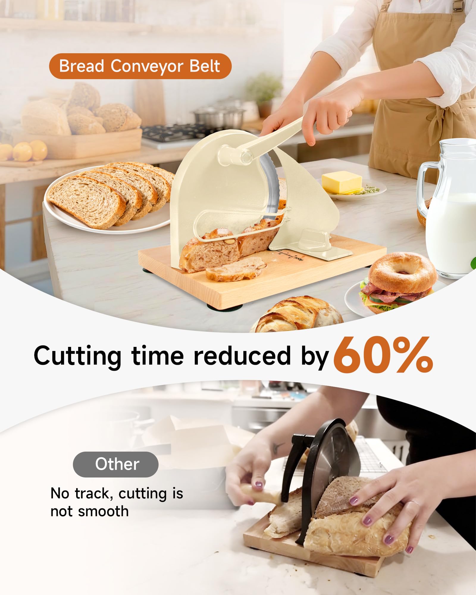 Cudnt manual bread slicer thickness-adjustment 0–23 mm for consistent slices