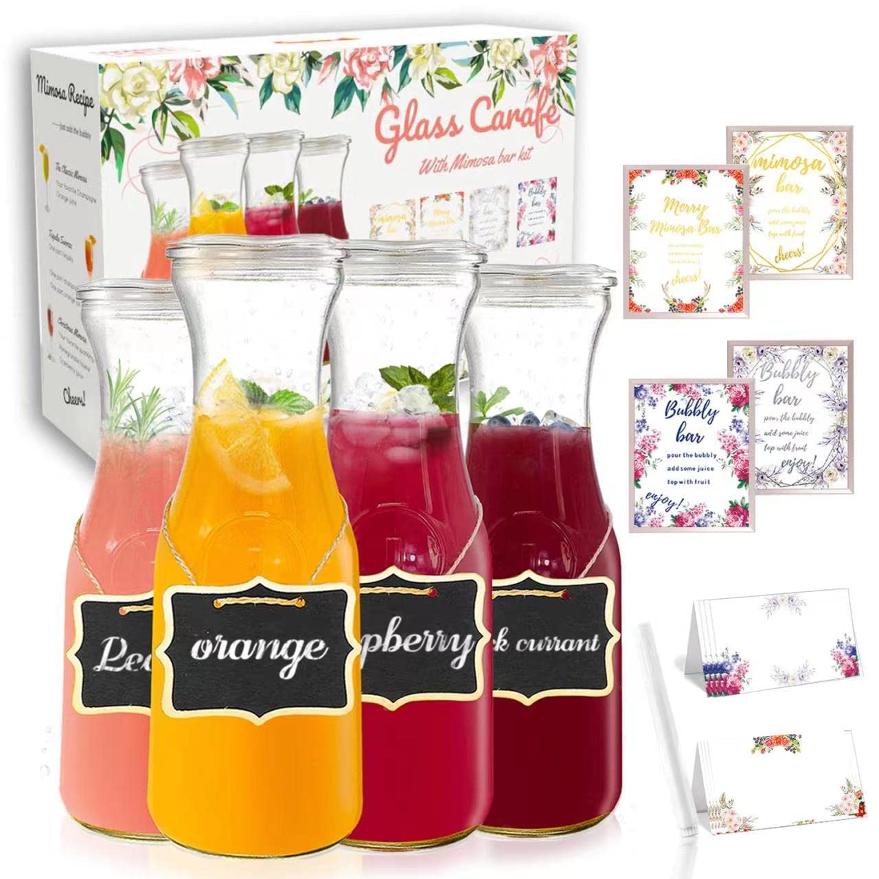 Cuguords set of 4 glass carafes with lids for organized beverages