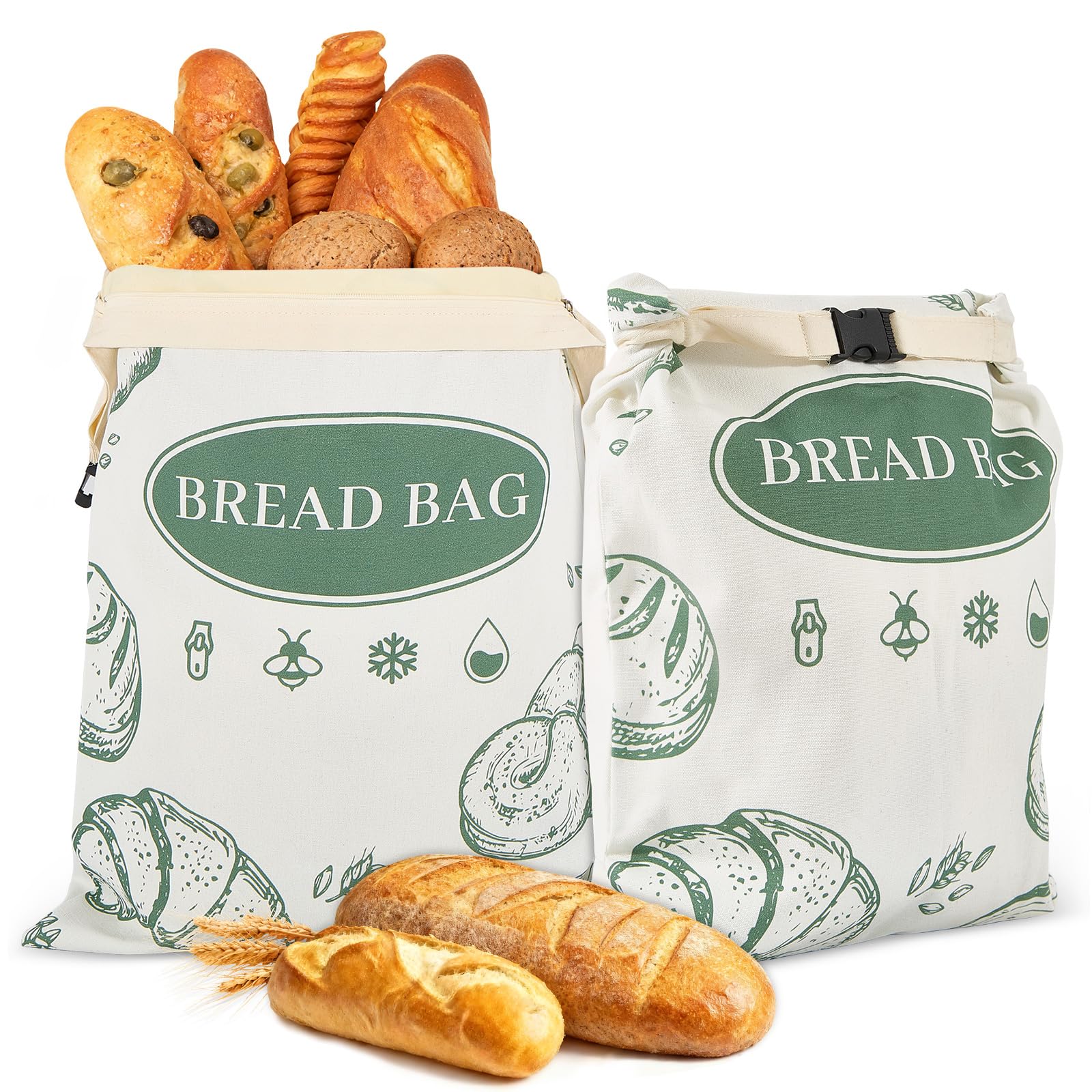 CUIJIALAHA beeswax bread bags with zipper close-up showing durable coating for freshness.