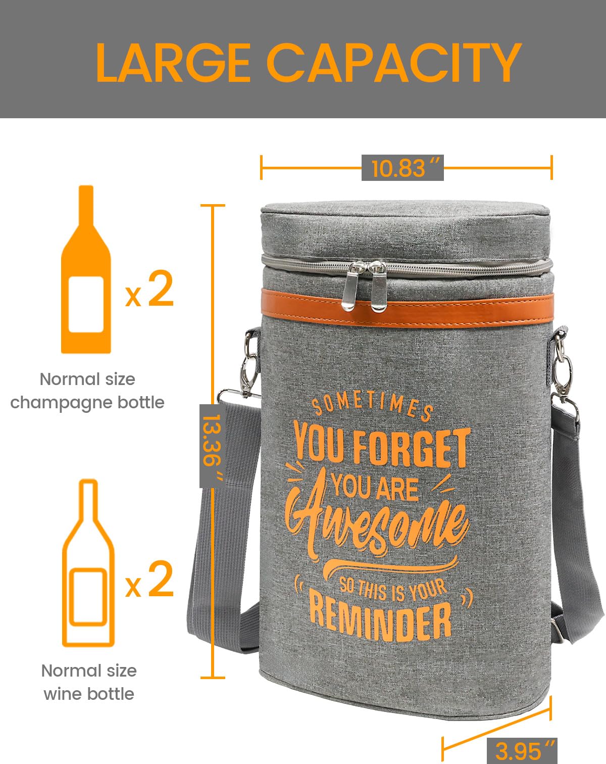 CUIJIALAHA insulated wine cooler bag keeps two bottles chilled on trips