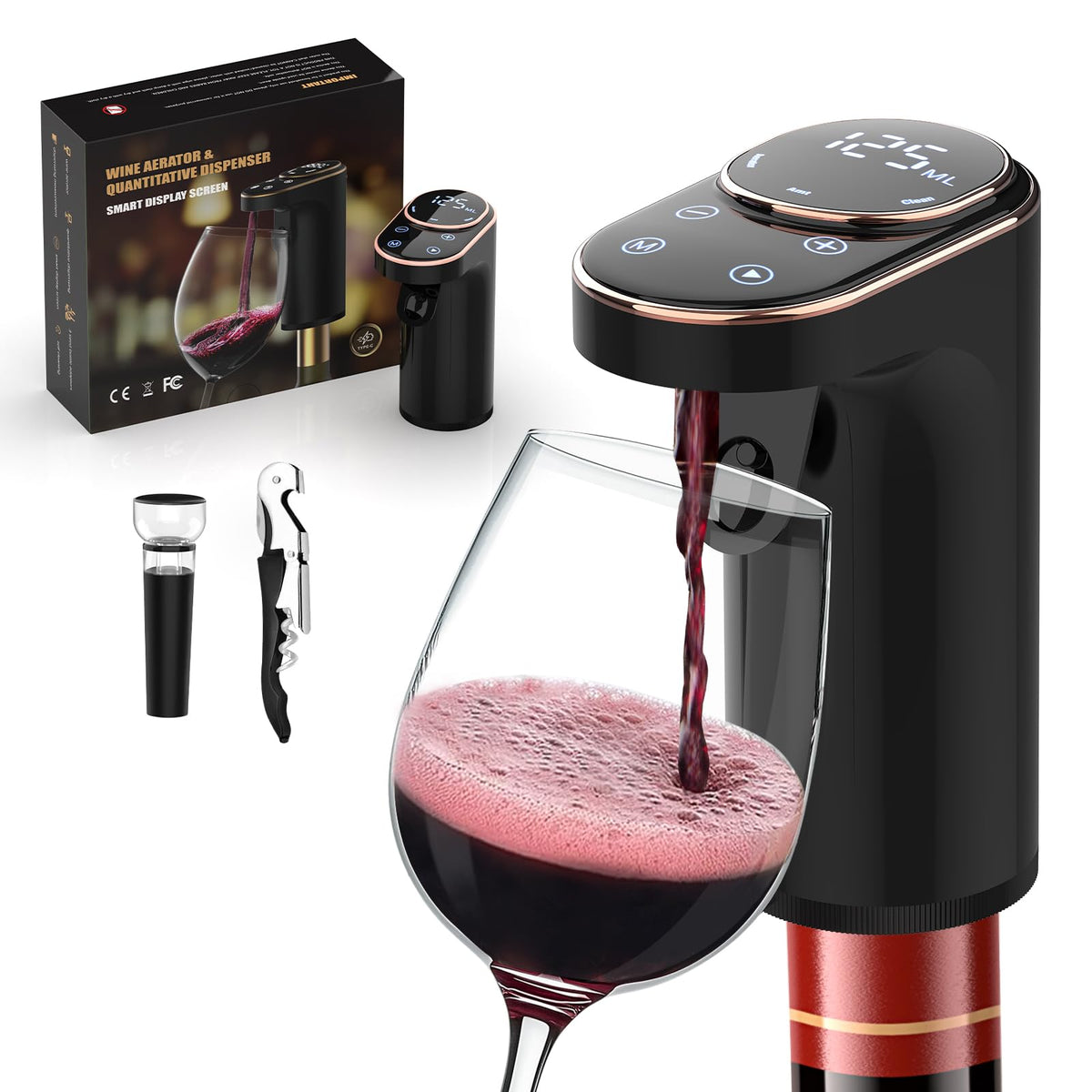 Cuipingoo Electric Wine Aerator pouring into a glass enhances aroma and flavor