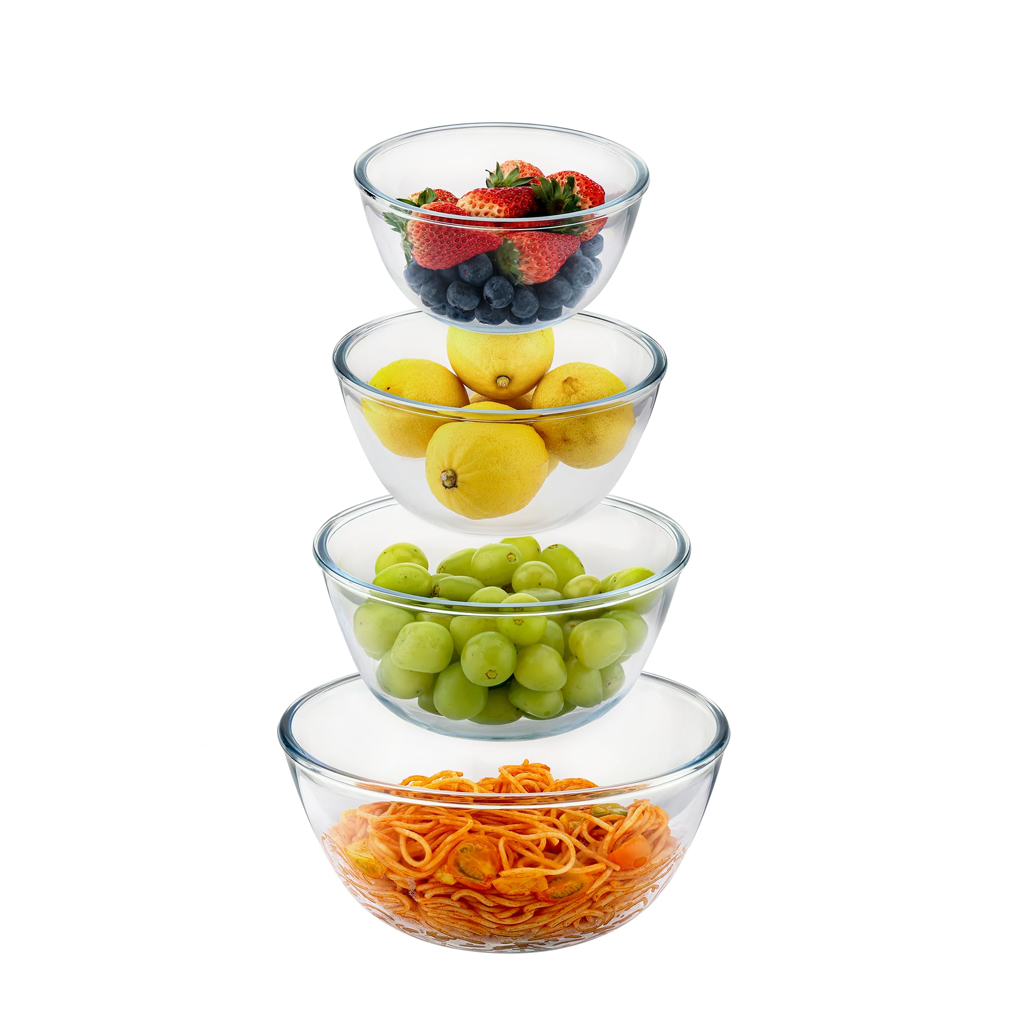 Cuiselect 4pc glass mixing bowls nested neatly for compact storage
