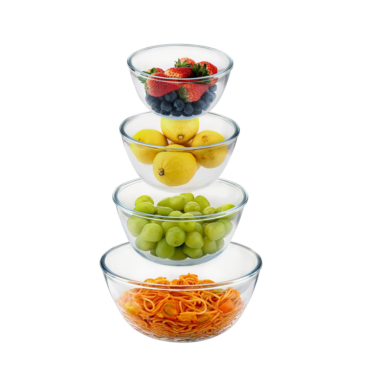Cuiselect 4pc glass mixing bowls nested neatly for compact storage