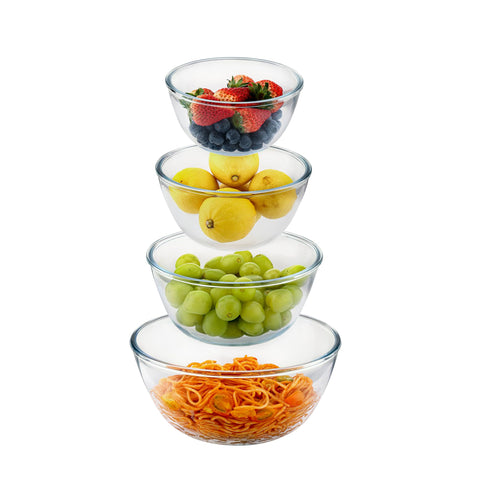 Cuiselect 4pc glass mixing bowls nested neatly for compact storage