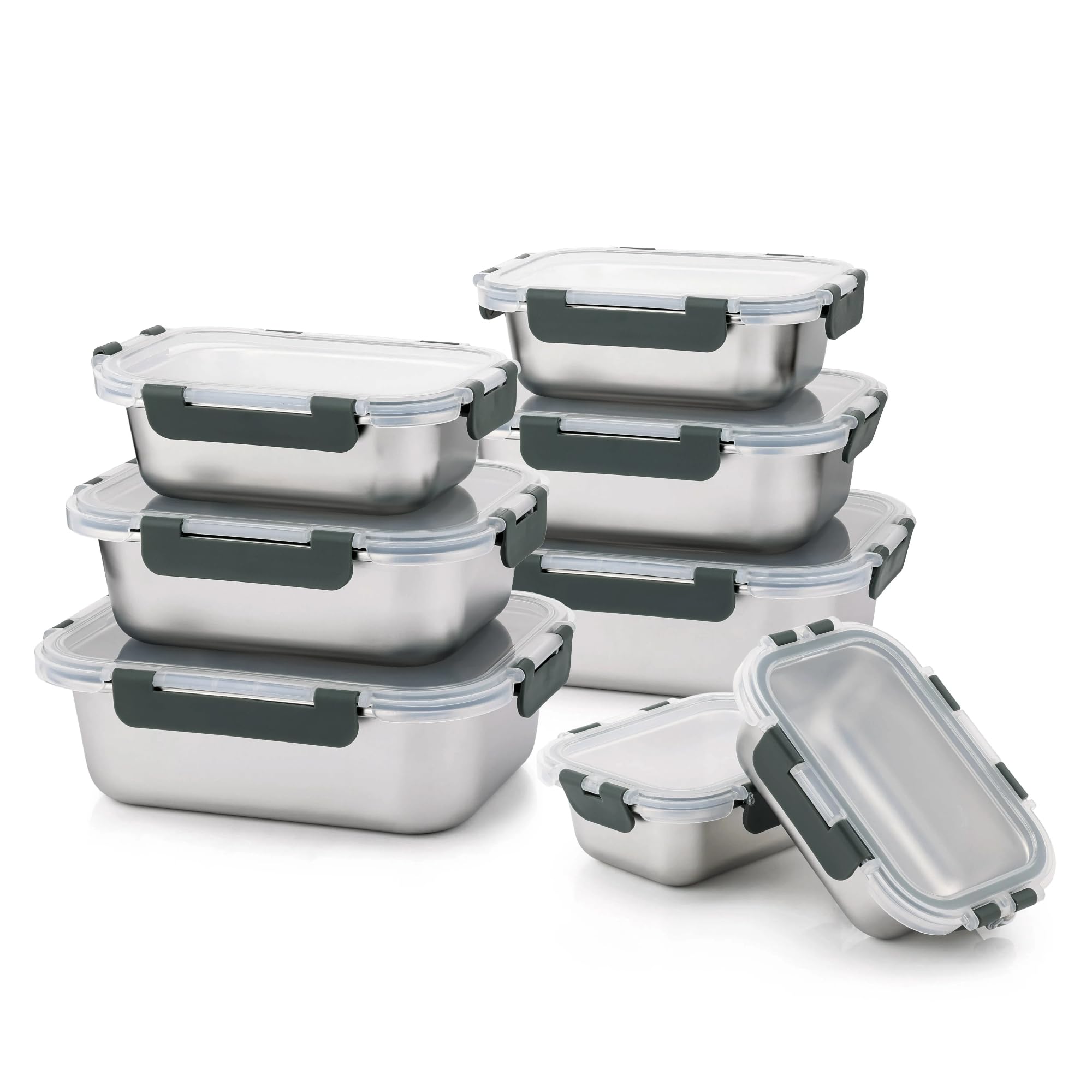 Cuiselect 8-piece lunch box set stacked, ideal for meal prep and portion control.