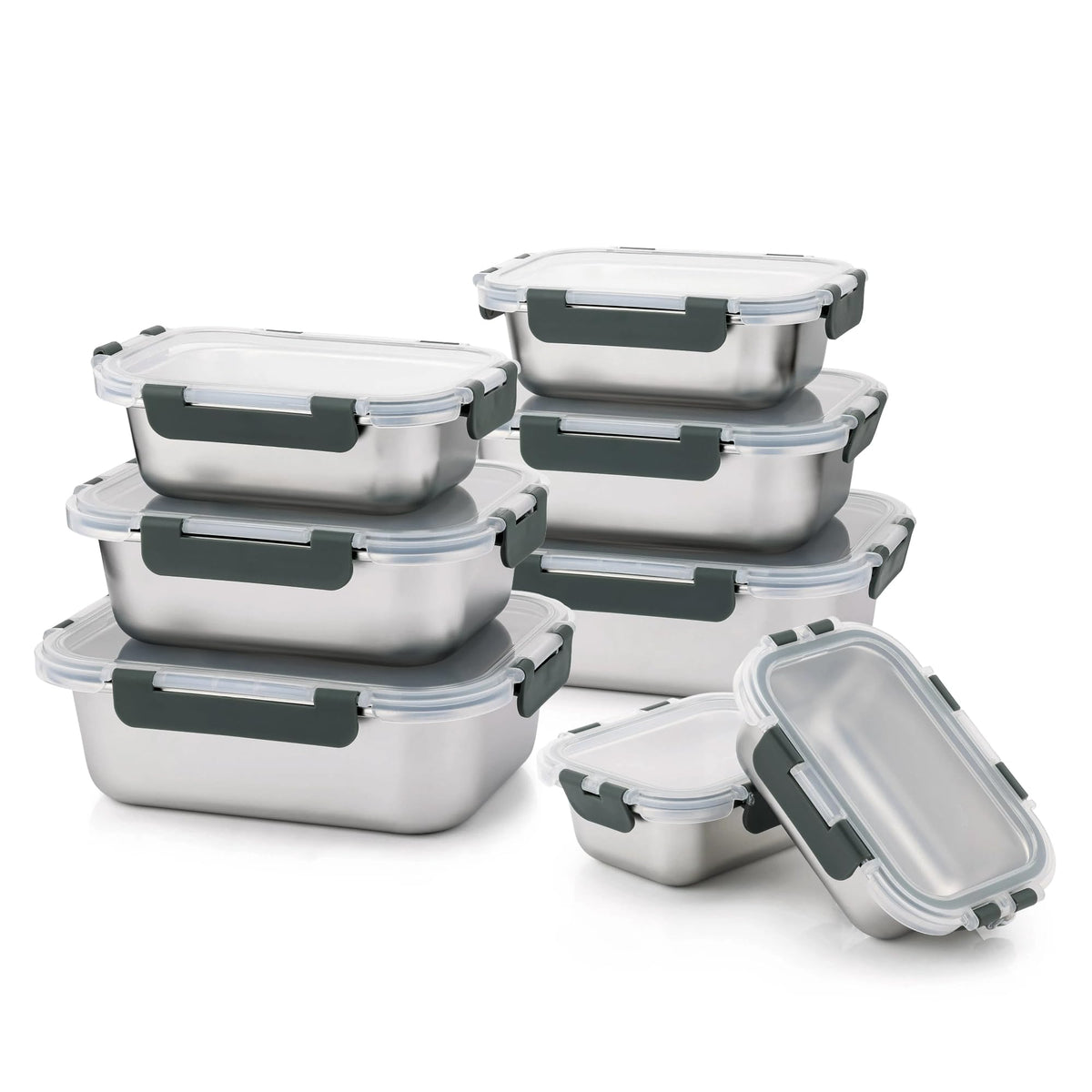 Cuiselect 8-piece lunch box set stacked, ideal for meal prep and portion control.