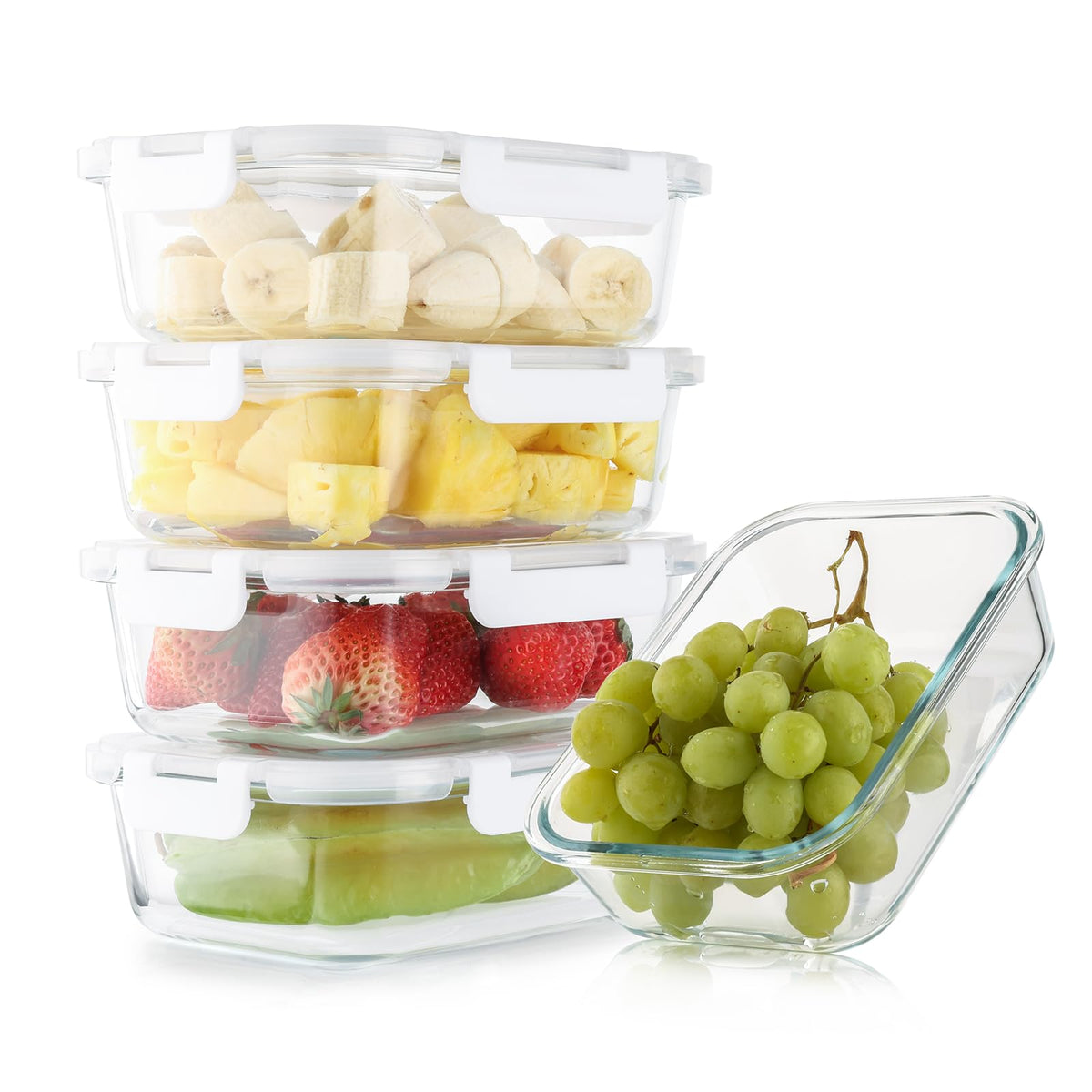 Cuiselect five-pack glass meal containers with lids for organized meal prep